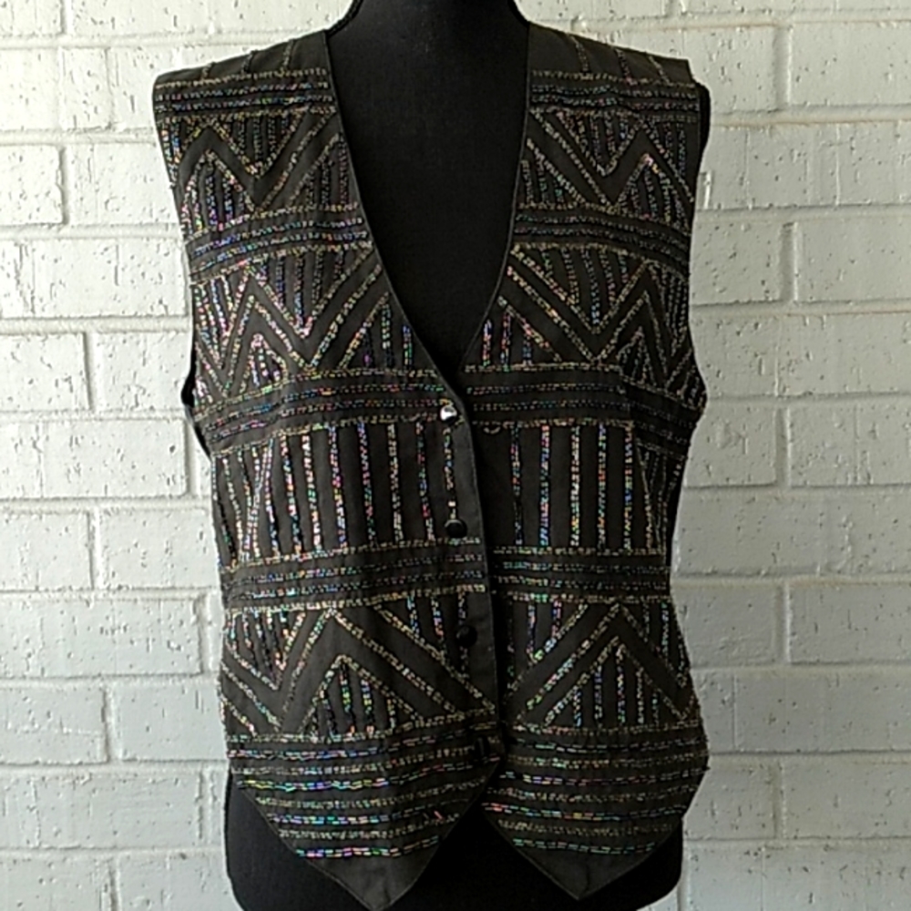 CLOSEOUT - Winnie & Joe Black Beaded Vest. Size M.